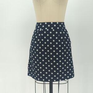 Criss Cross Polka Dot Satin Mini Skirt Blue White S preppy party classic girly